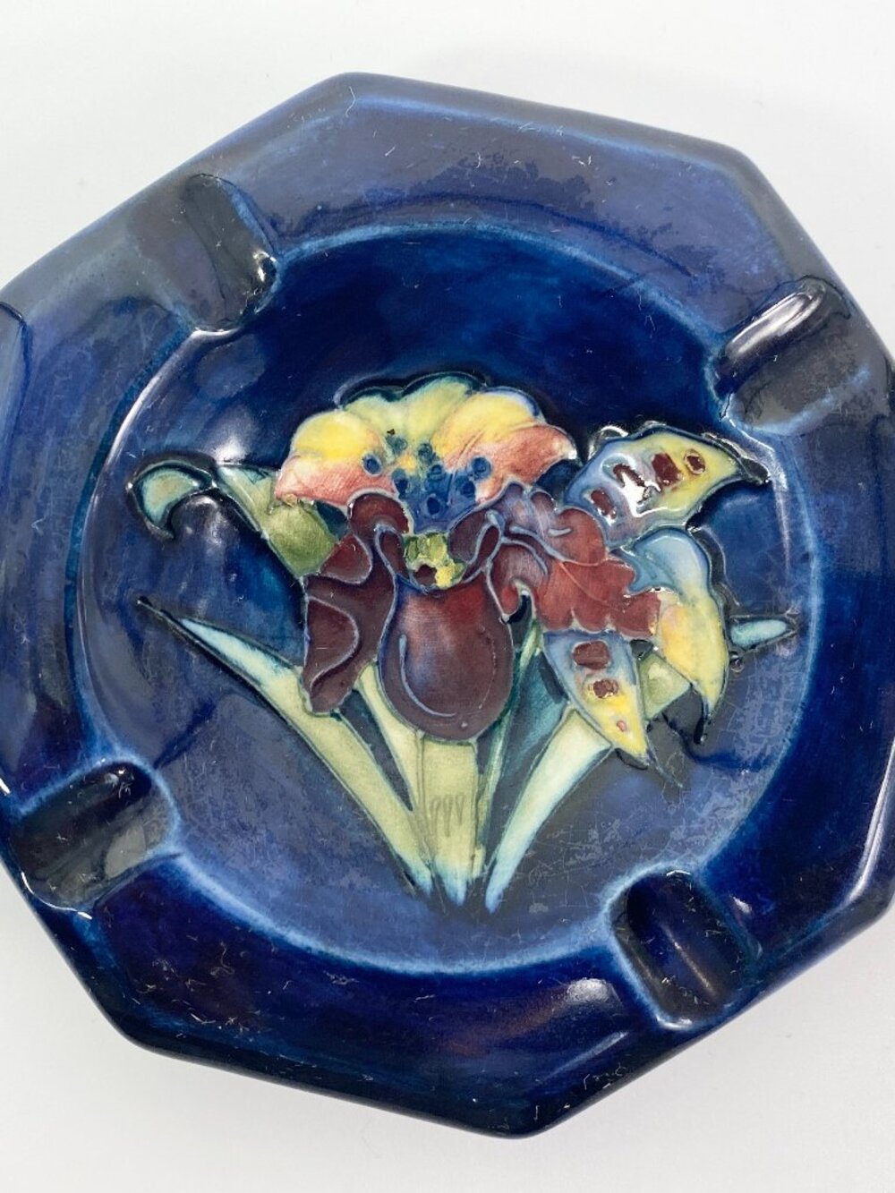 Moorcroft England Ashtray 1940s Iris Flower Octagon RARE !!
